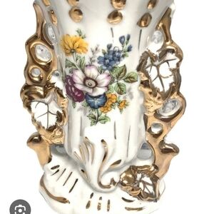 Vintage Vieux Paris Porcelain Fan Fair Bridal Vase